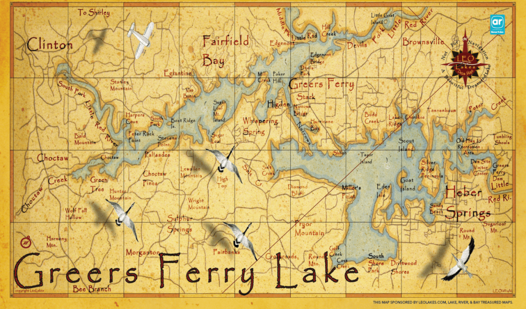 Larry's artistic rendition of Greers Ferry Lake is featured in the Regional Tourism Guide
